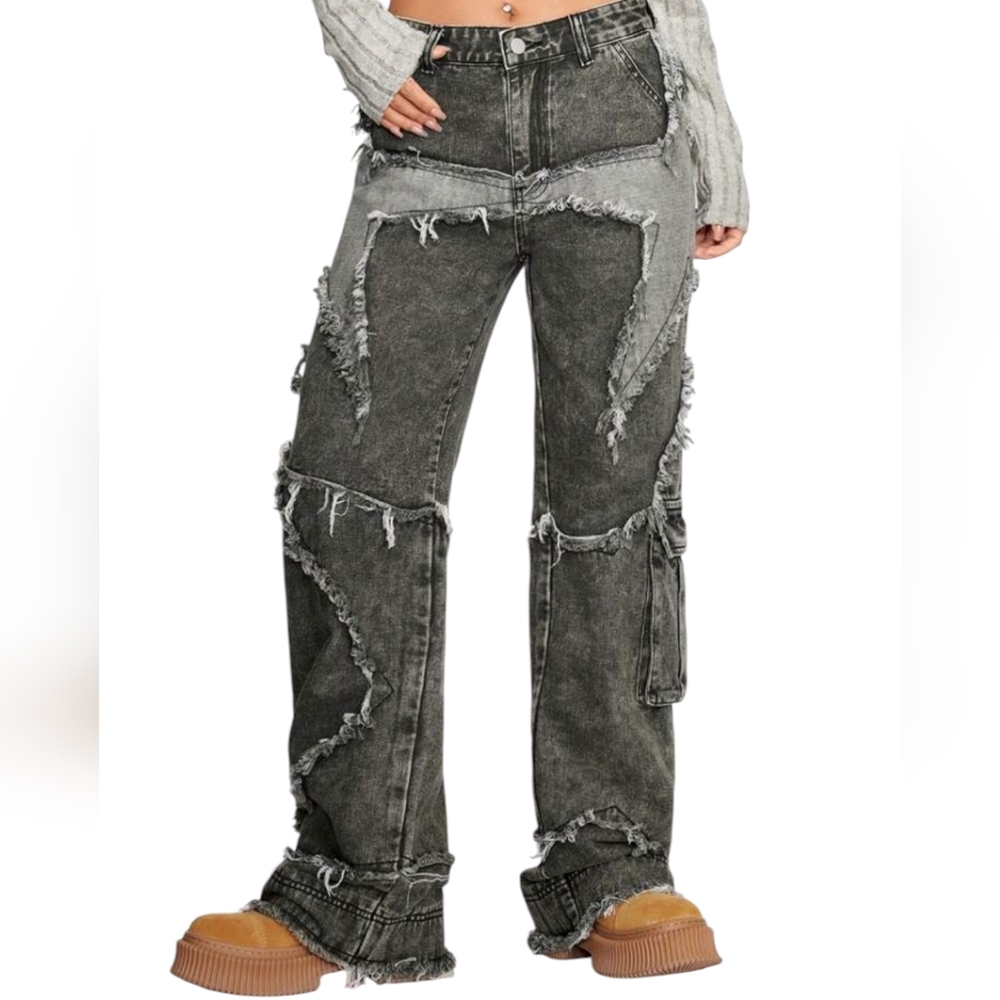 ROMWE Black Distressed Flare Jeans